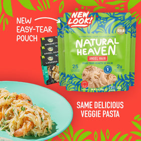 Natural Heaven Hearts of Palm Pasta angel hair cooks quickly and gluten-free.