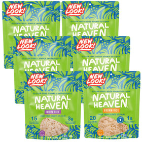 Natural Heaven Hearts of Palm Rice six-pack packaging, a low-carb, gluten-free option.