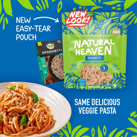 Natural Heaven ready pasta shows microwave and stovetop convenience for quick meals.