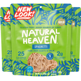 Natural Heaven Spaghetti Noodles 3-Pack front view for quick, low-calorie meals.