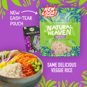 Natural Heaven White Rice with Hearts of Palm, ingredient-closeup, vibrant plant-based ingredients.