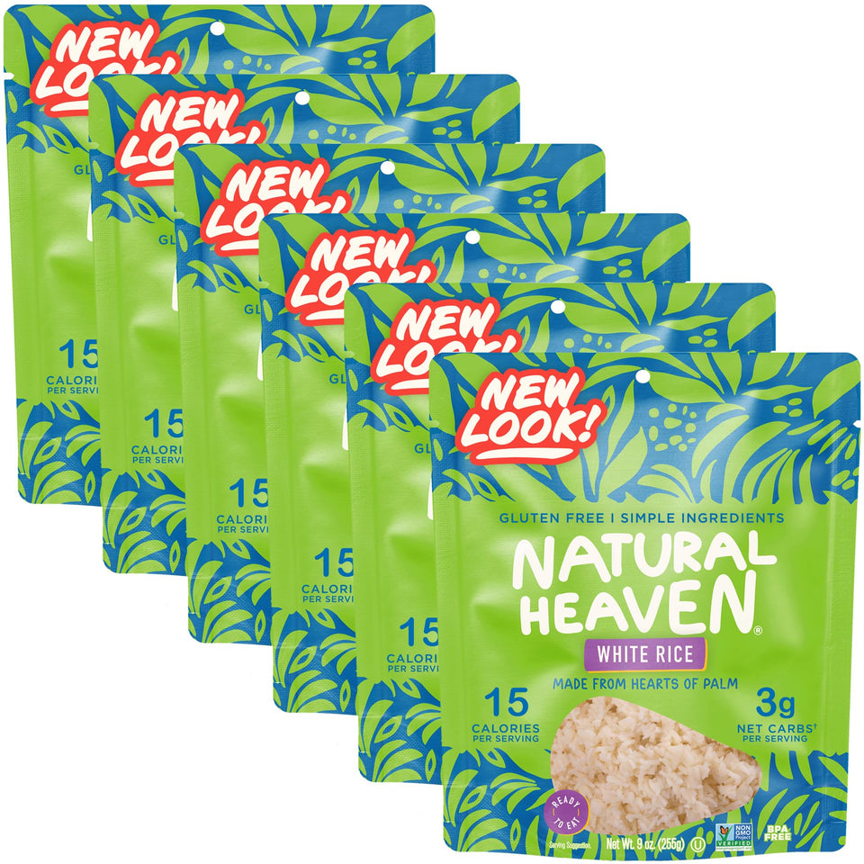 Natural Heaven white rice with hearts of palm 6-pack box for quick meals.