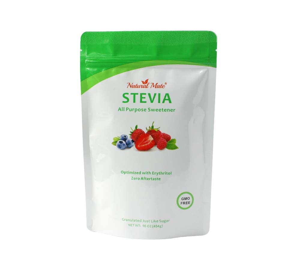 Natural Mate Zero Calorie Sweetener bottle on counter for easy, sugar-like sweetness.