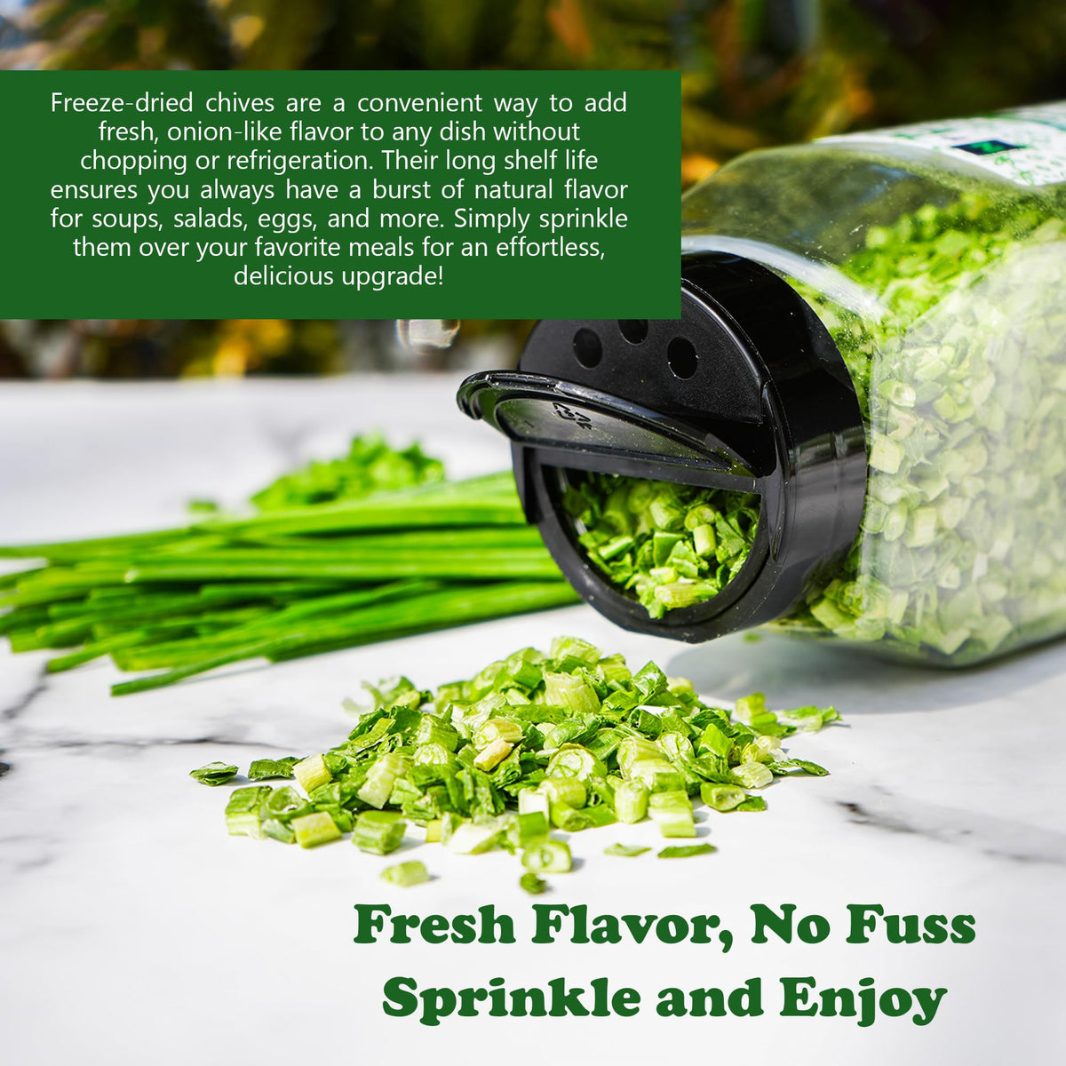 Natural Plus Green NPG chives rehydrate for garden-fresh flavor in soups.