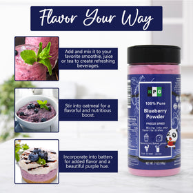 Natural Plus Green NPG Frezee-Dried Blueberry Powder in a baking dish ready to bake