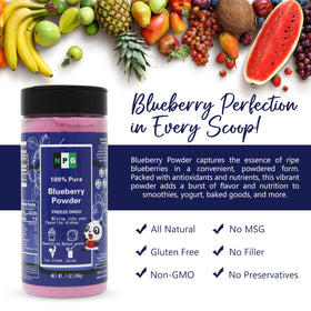 Natural Plus Green NPG Frezee-Dried Blueberry Powder shaker packaging emphasizes convenience