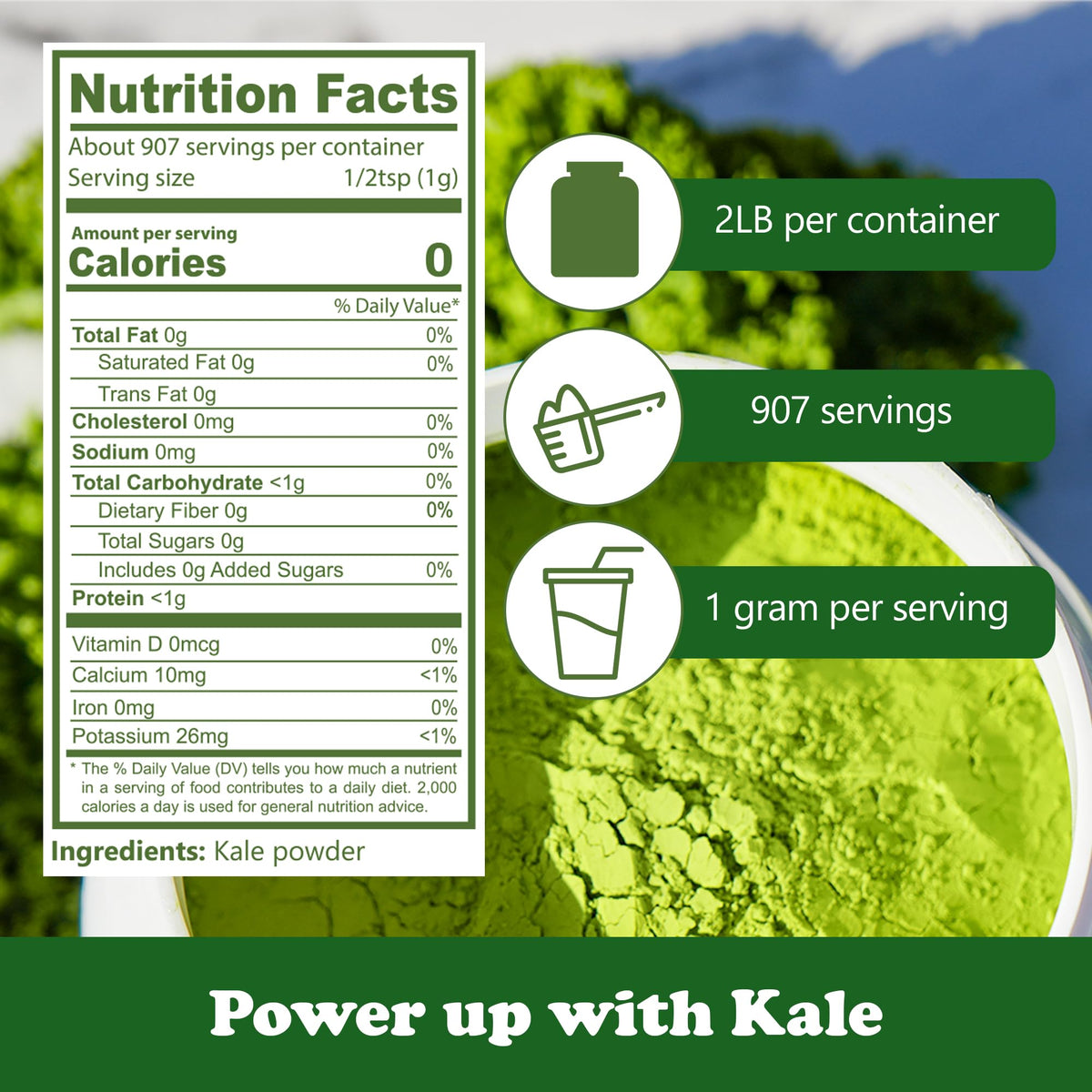 Natural Plus Green NPG kale powder bulk scoop for precise, mess-free servings