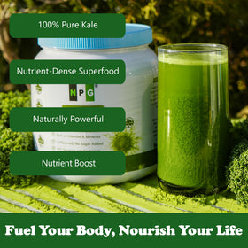 Natural Plus Green NPG kale powder in smoothie for a natural green boost