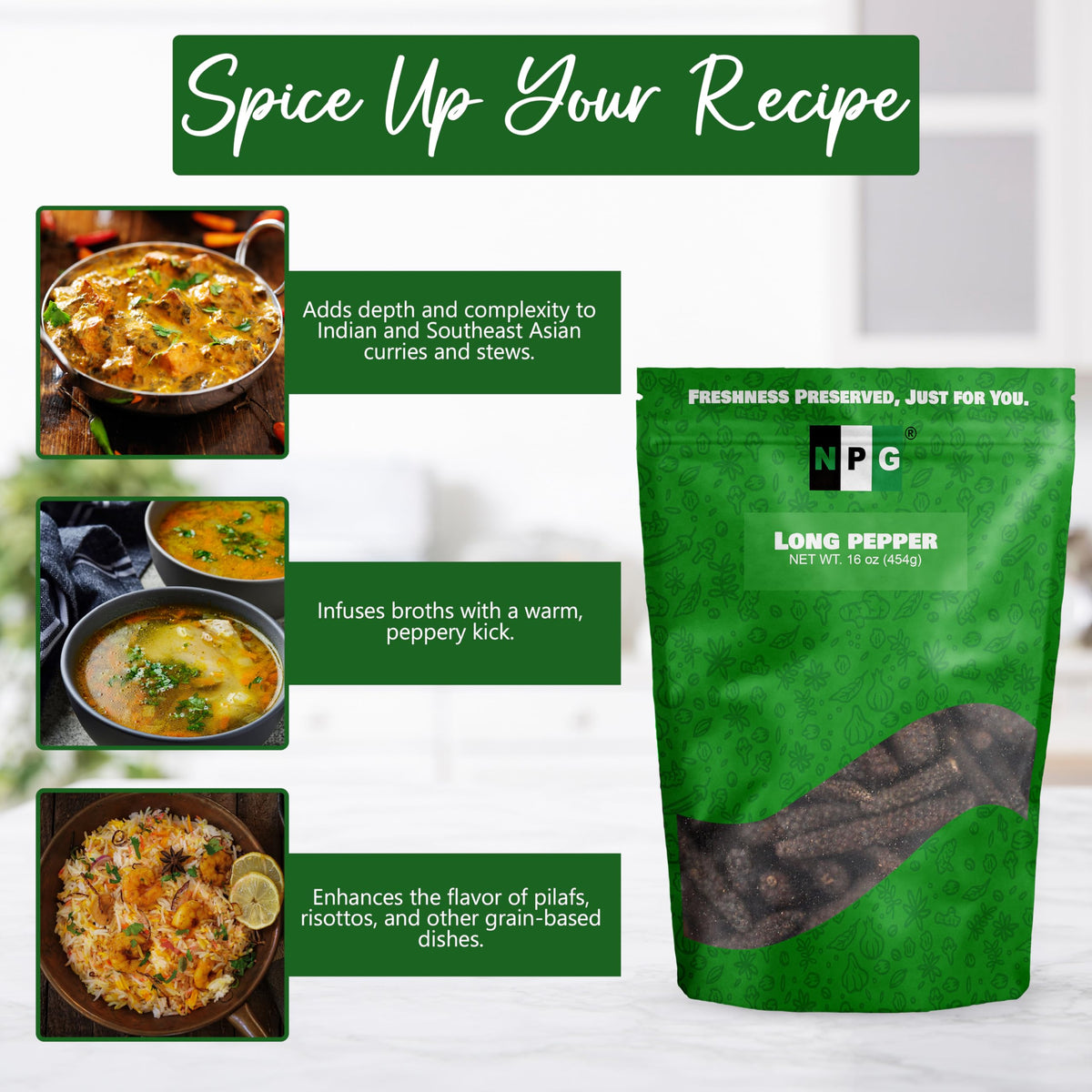Natural Plus Green NPG Long Pepper pilaf dish with warm pepper aroma.