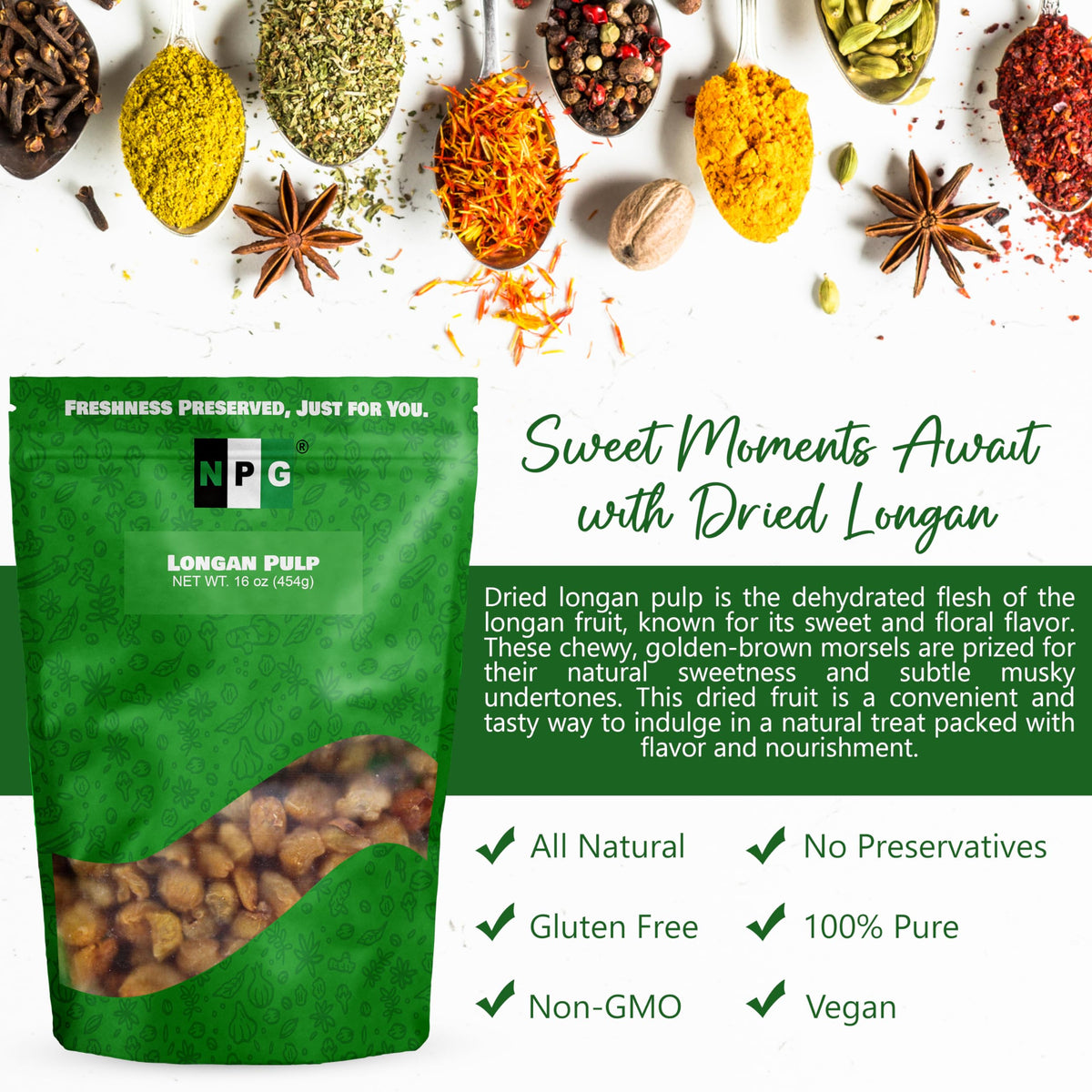 Natural Plus Green NPG longan pulp tea ingredient.