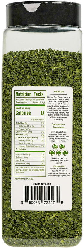 Natural Plus Green NPG parsley flakes close-up showing vibrant green color and texture