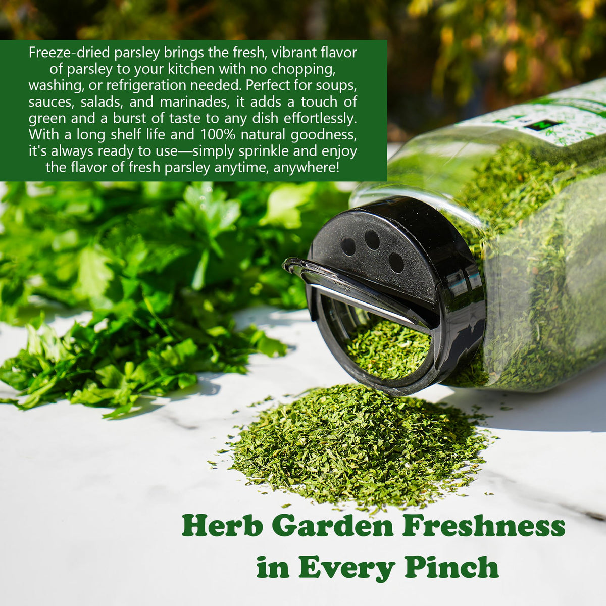 Natural Plus Green NPG parsley garnish in soup adding aromatic brightness
