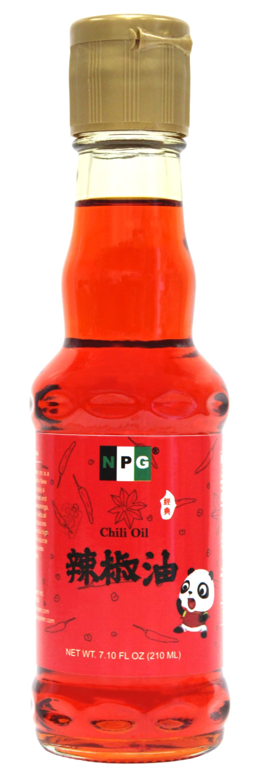 Natural Plus Green NPG Szechuan Chili Oil bottle close-up shows mild heat and aroma