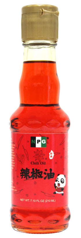Natural Plus Green NPG Szechuan Chili Oil bottle close-up shows mild heat and aroma