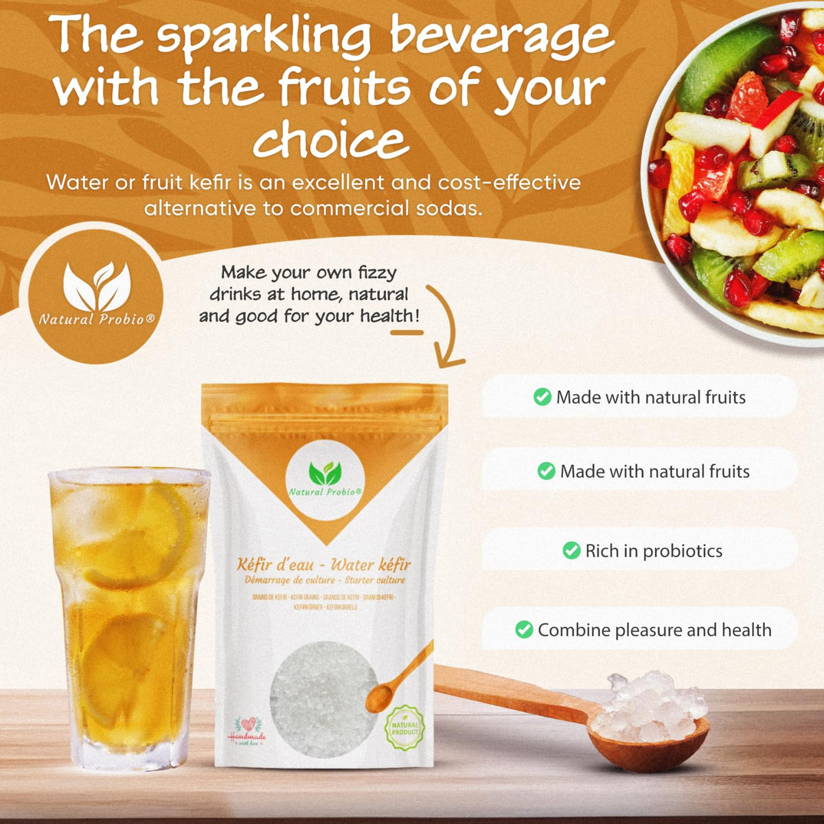 Natural Probio starter kit with detailed instructions helps you begin fermentation confidently