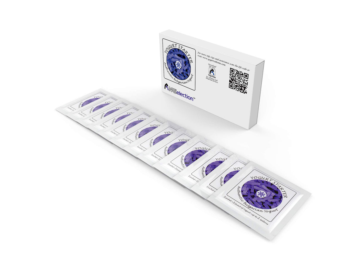Natural Probiotic Selection freeze-dried cultures sachets with long shelf life for reliable home yogurt.