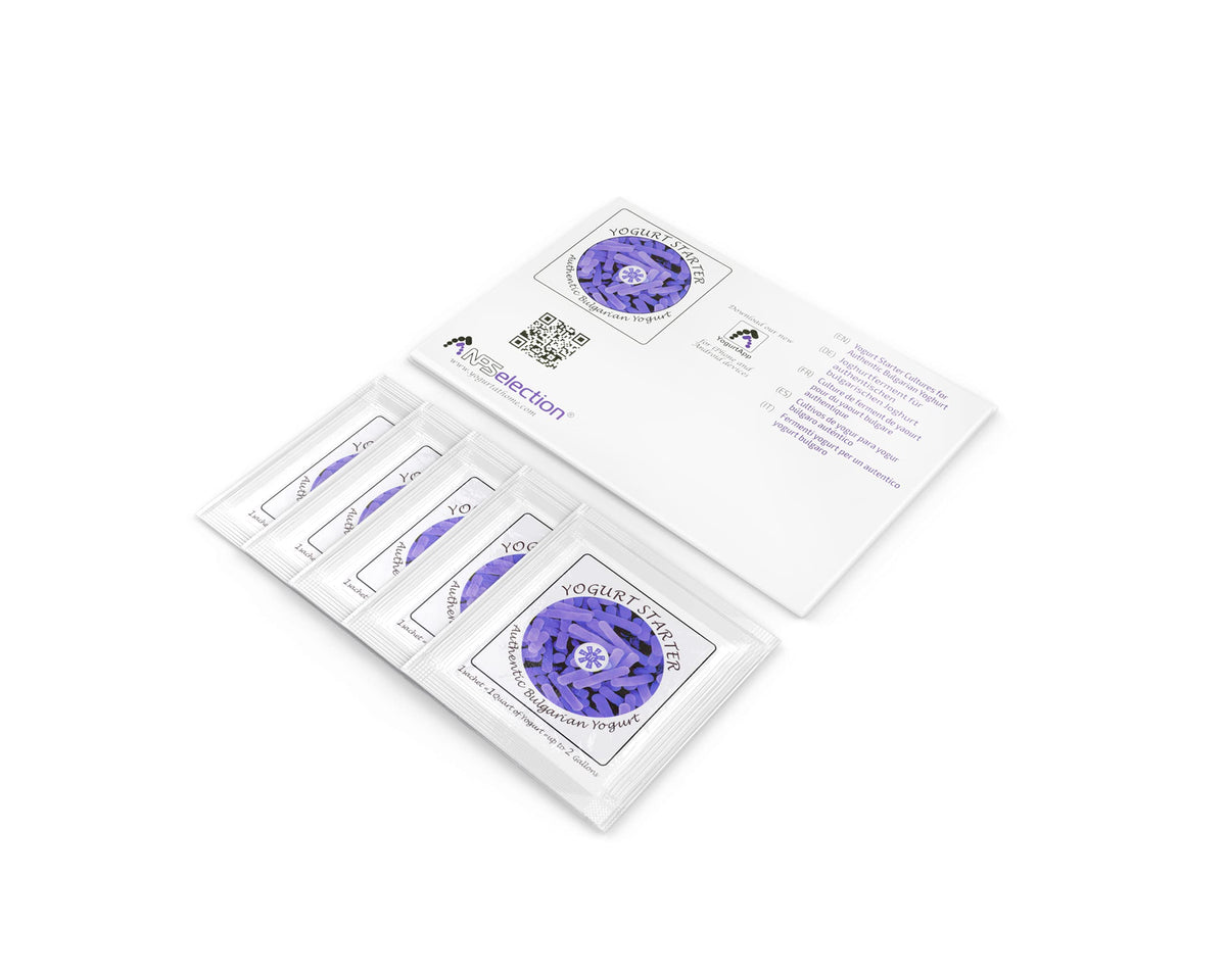 Natural Probiotic Selection yogurt starter sachets on label, great for budget-friendly homemade yogurt