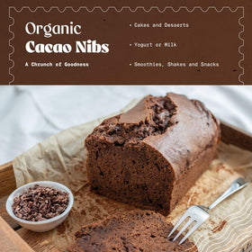 NaturaleBio cacao nibs closeup raw beans for crunchy topping ideas.