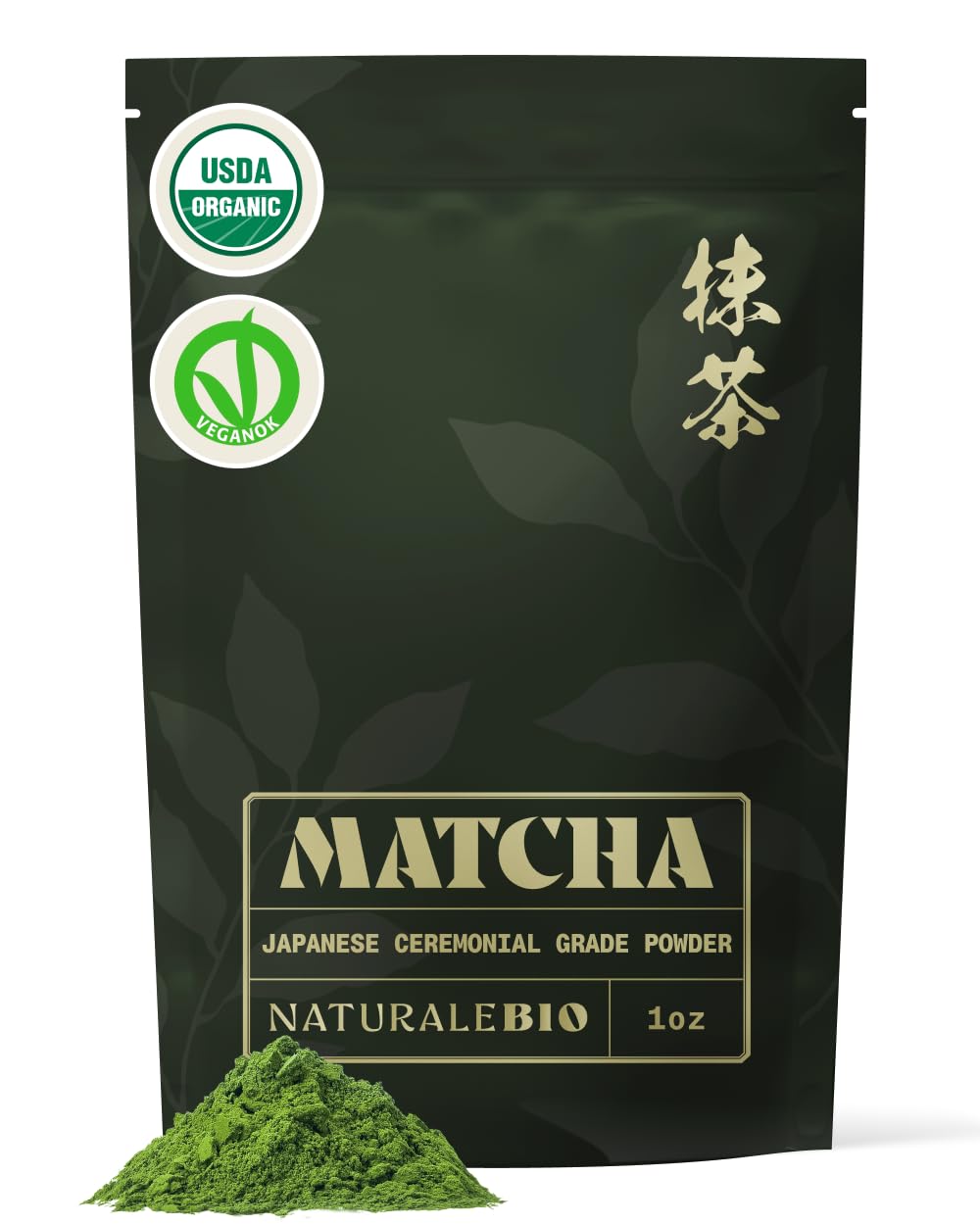 NaturaleBio ceremonial matcha powder in a jar for traditional tea ceremonies