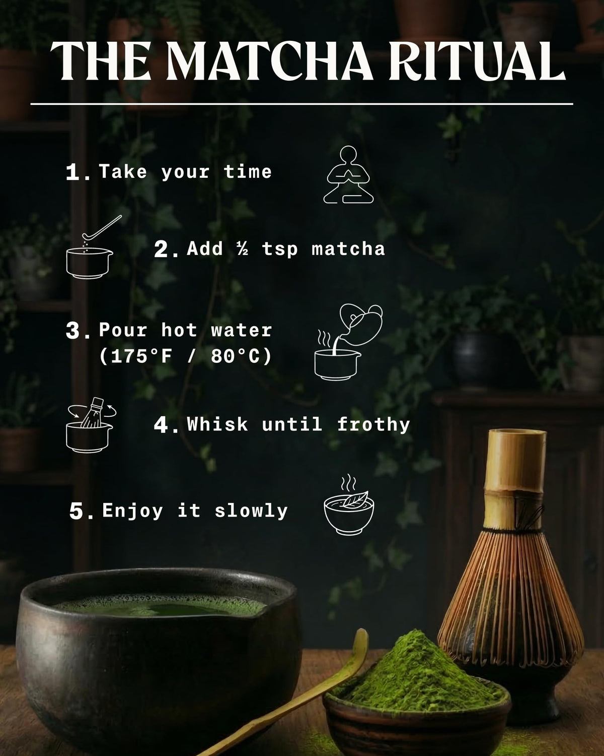 NaturaleBio bamboo whisk chasen helps smooth, frothy matcha
