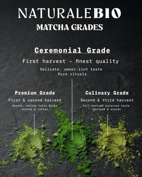 NaturaleBio cup with steaming matcha demonstrates a calm, focused moment