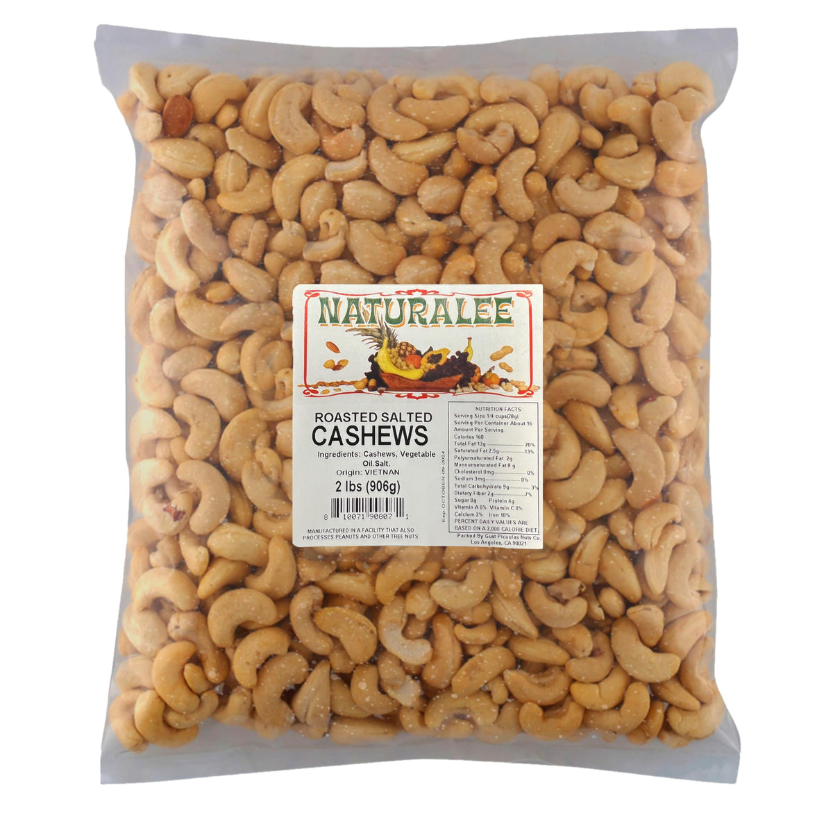 Naturalee Cashews 2lb packfront shows roasted kernels ideal for protein-rich snacking