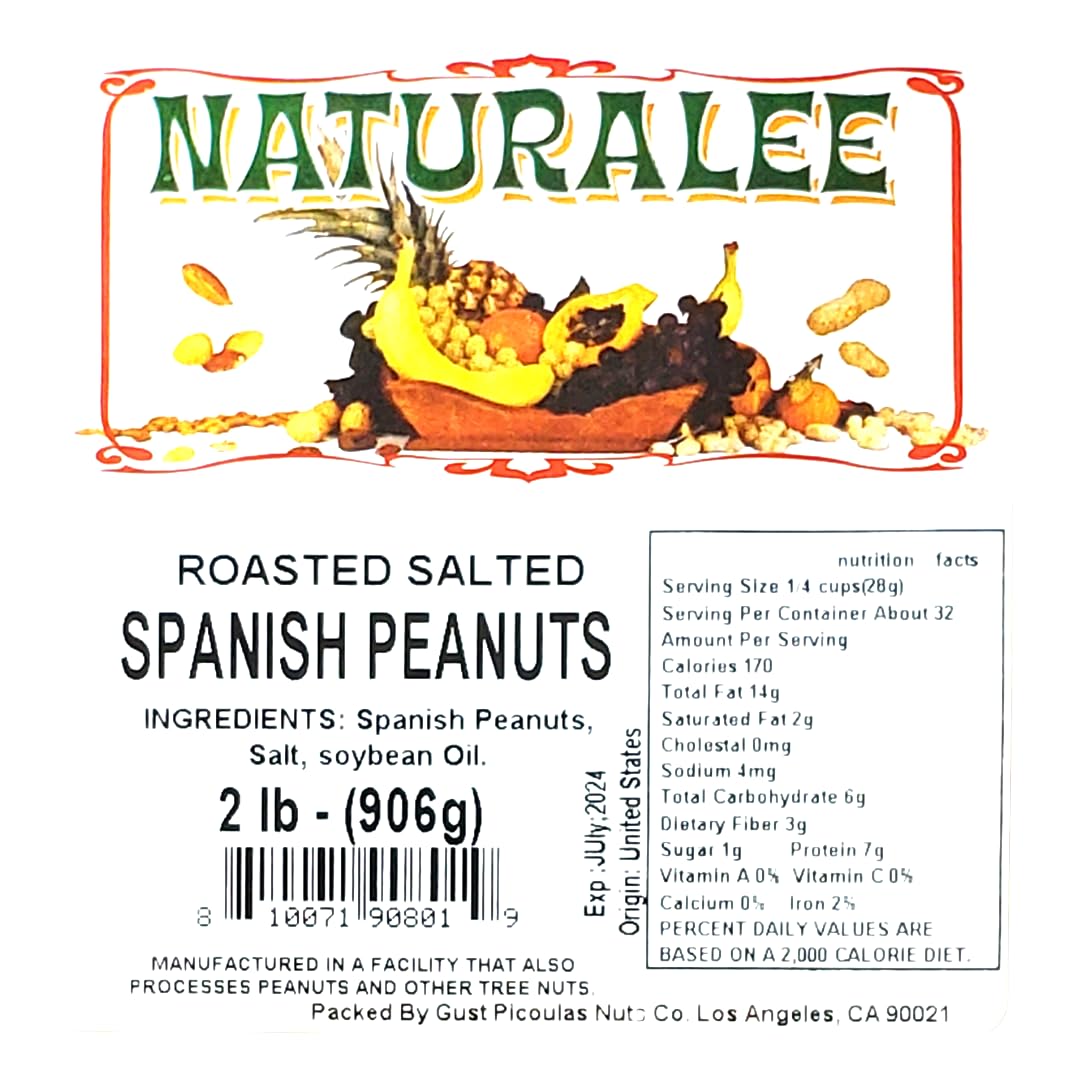 Naturalee Spanish Peanuts with Skin 2 lb bag, American-grown.
