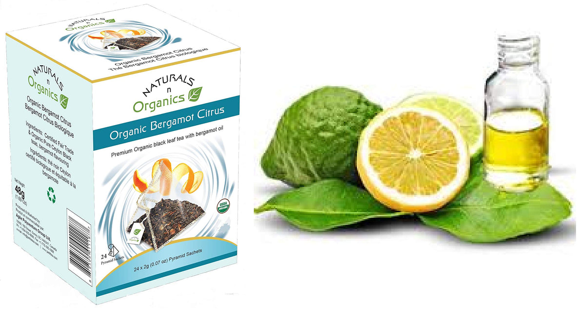 Naturals-n-Organics bergamot tea sachet closeup showing freshness seal.