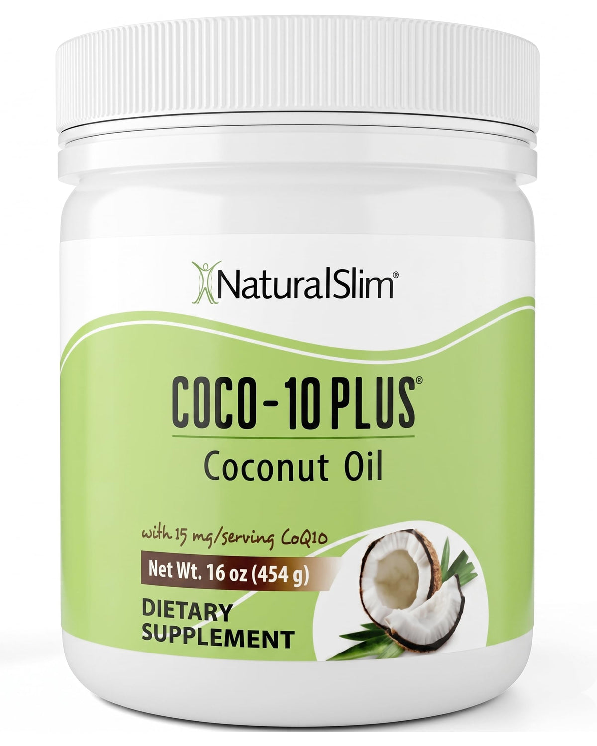 Naturalslim coconut oil with CoQ10 bottle on kitchen counter for energy support