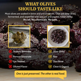 NaturalZing Botija olives closeup emphasizing naturally cured flavor for tastier bites.