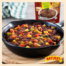 NATURA'S Refried Red Beans show gluten-free and vegan labels