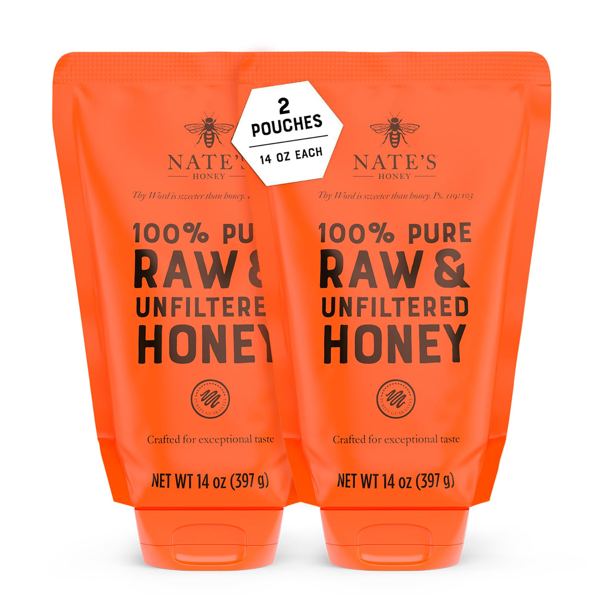 Nature Nate's honey bottle pour shows pure, unfiltered sweetness.