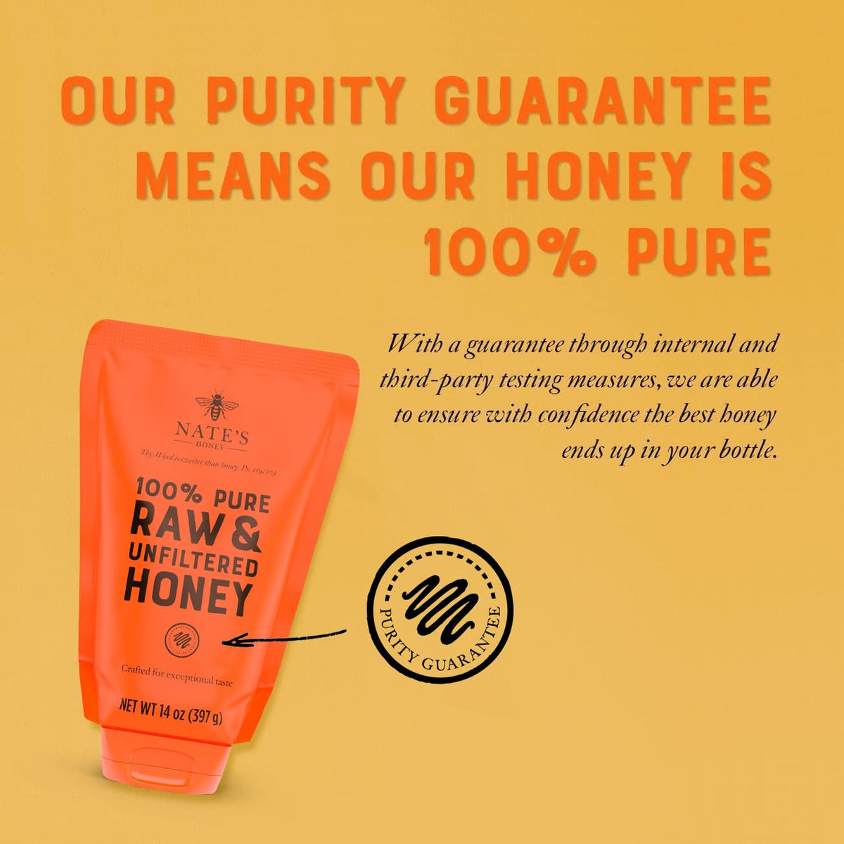 Nature Nate's honey with visible pollen indicates raw authenticity.