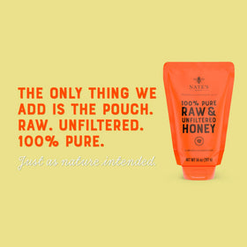 Nature Nate's honey squeeze pouch demonstrates no-drip, easy dispensing.