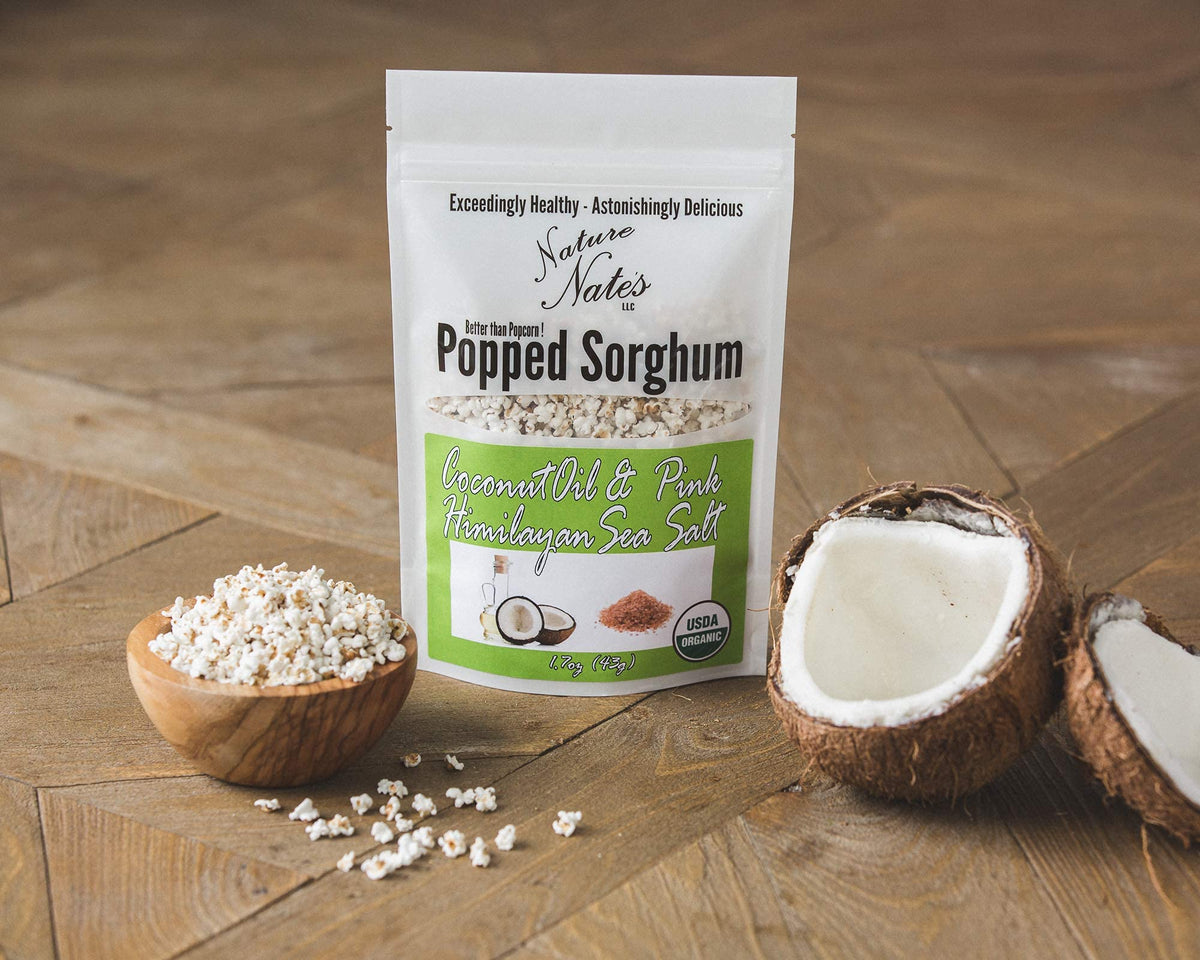 Organic coconut oil ingredient note in Nature Nate’s snacking line.