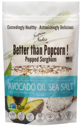 Nature Nate's Popped Sorghum close-up shows light, crunchy texture and sea salt.