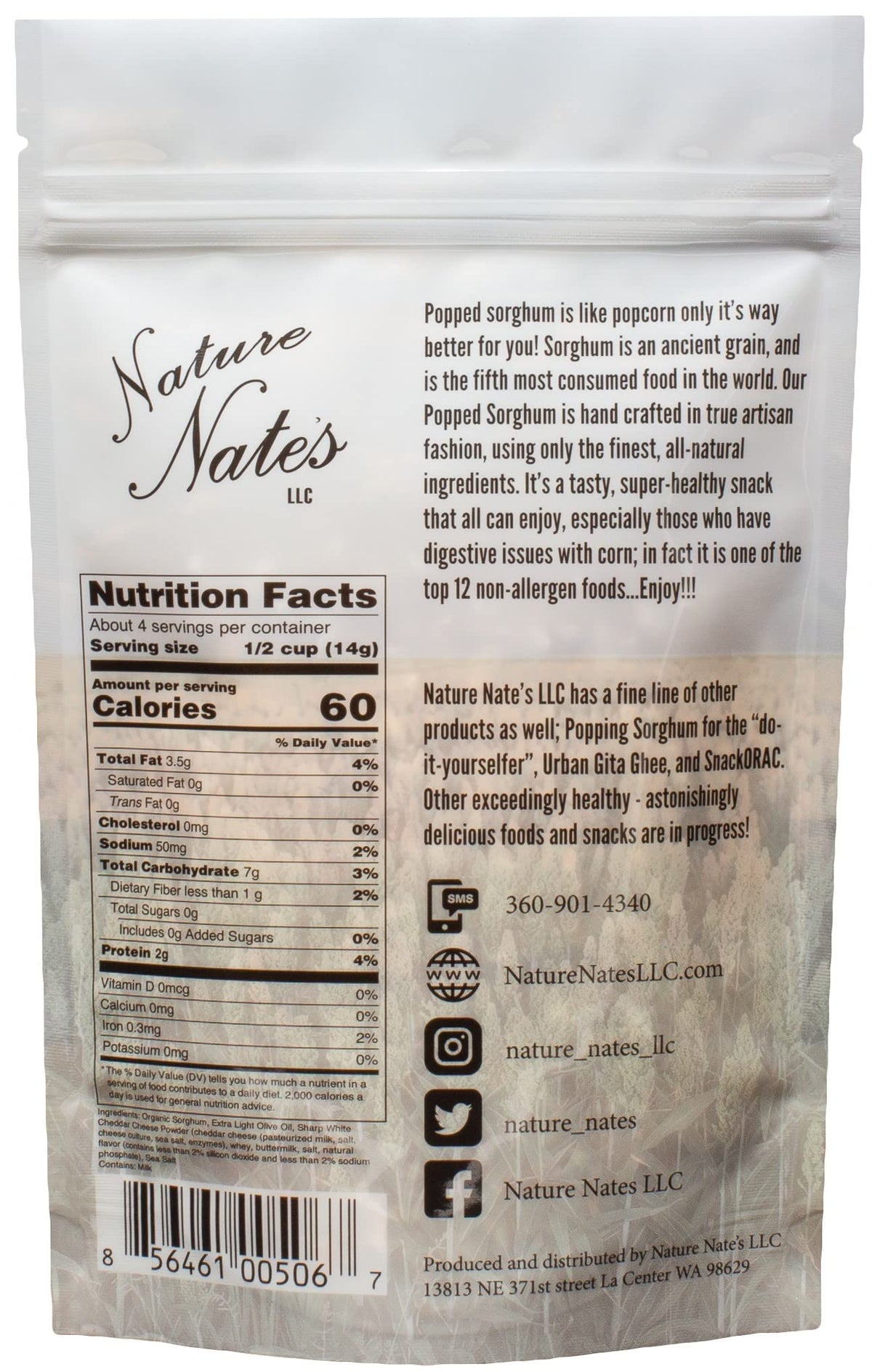 Nature Nate’s Popped Sorghum Olive oil popped—light, crisp texture.