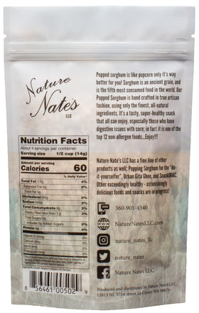Nature Nate's sorghum serving bowl highlights a wholesome gluten-free snack.
