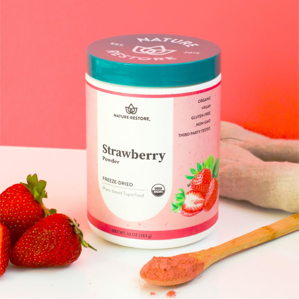Nature Restore organic-certified label on packaging signals non-GMO vegan option.