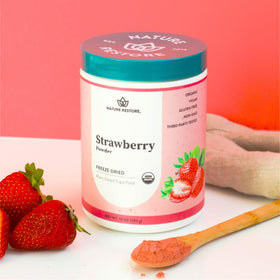 Nature Restore organic-certified label on packaging signals non-GMO vegan option.