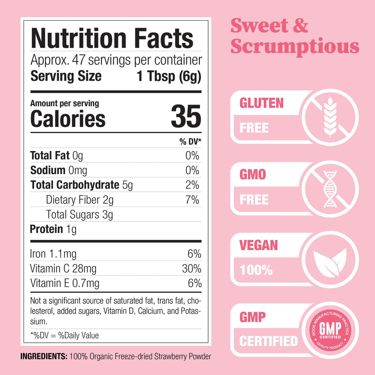 Nature Restore strawberry powder closeup highlighting fine texture ideal for smoothies.
