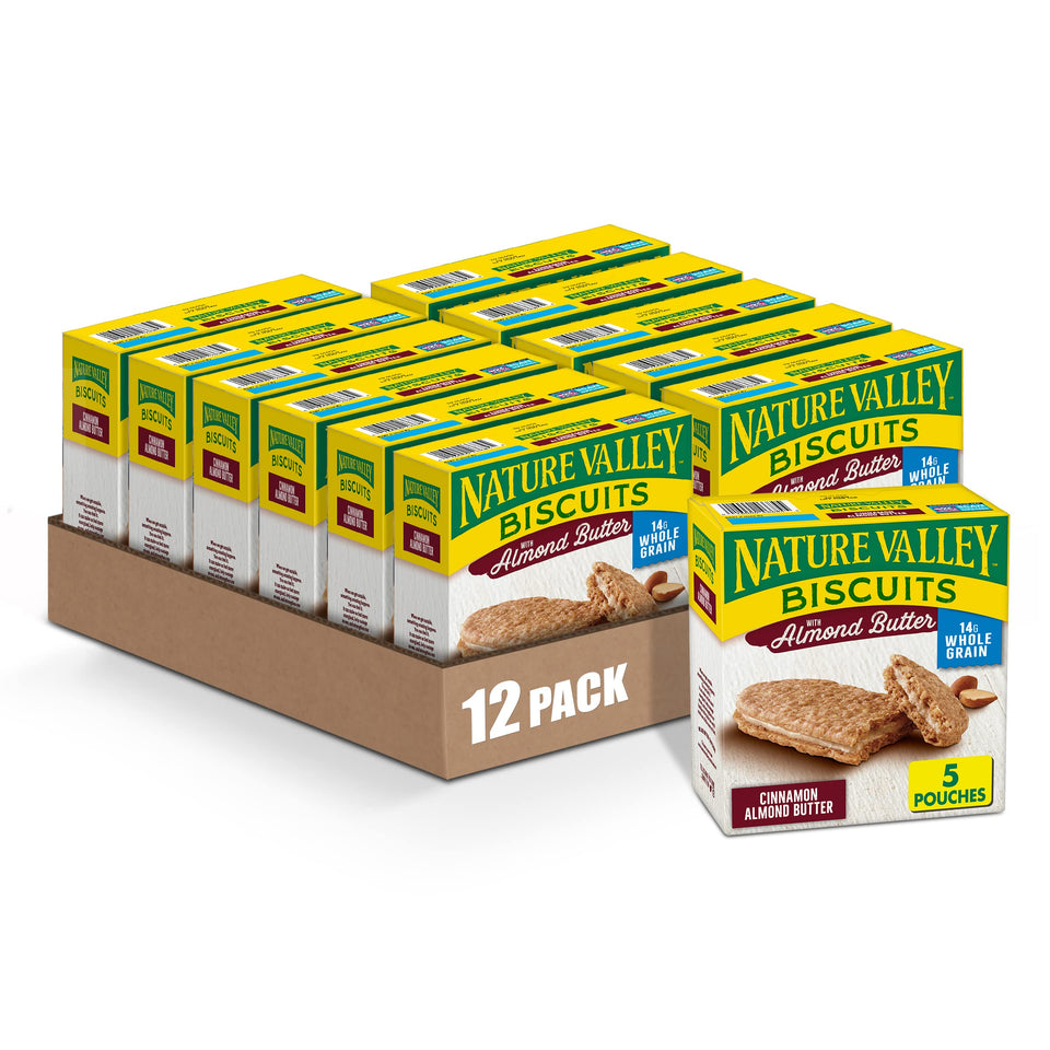 Nature Valley Almond Butter Biscuit Sandwich pack-shot, convenient on-the-go snack.
