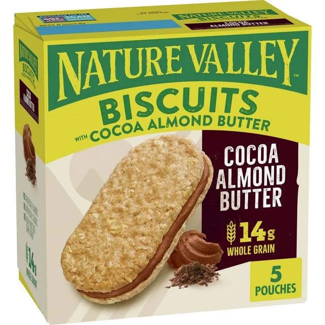 Nature Valley Cocoa Almond Butter Biscuits front view for on-the-go snacking.