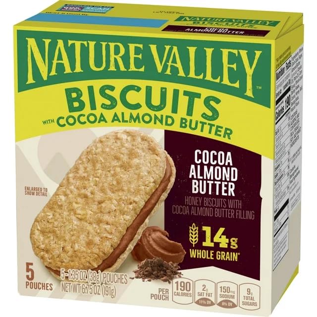 Nature Valley Cocoa Almond Butter Biscuits texture shot for quick energy on busy days.