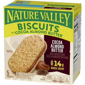 Nature Valley Cocoa Almond Butter Biscuits texture shot for quick energy on busy days.