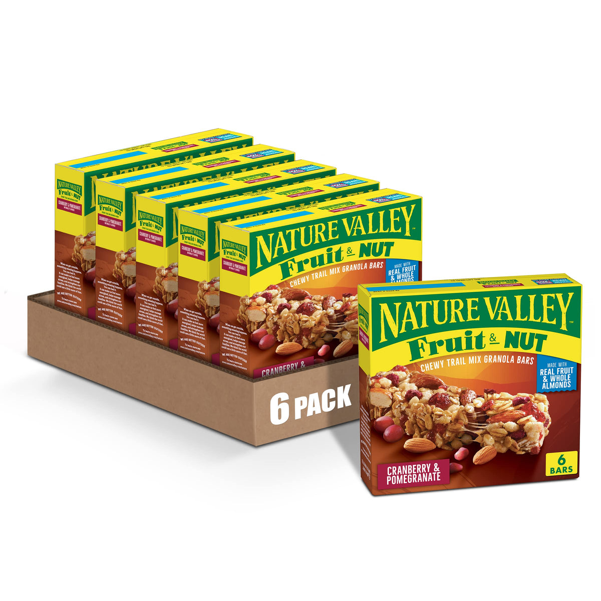 Nature Valley Chewy Fruit & Nut Granola Bar front view with cranberries and pomegranate for on-the-go snacking