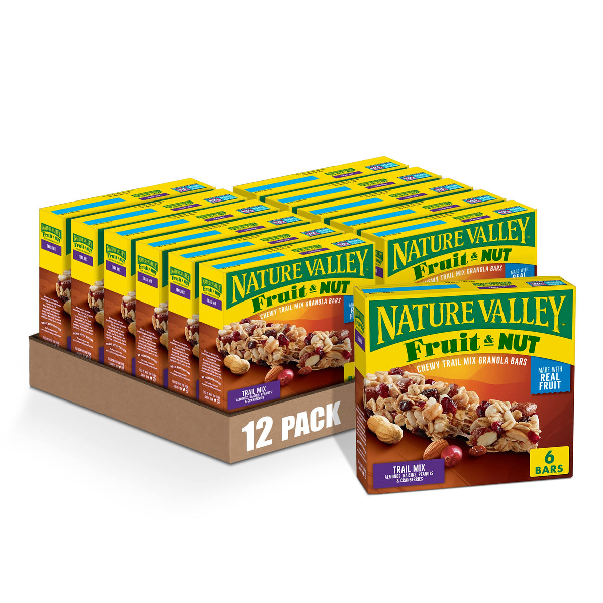 Nature Valley Chewy Fruit and Nut Granola Bar packaging front showing grab-and-go snack appeal