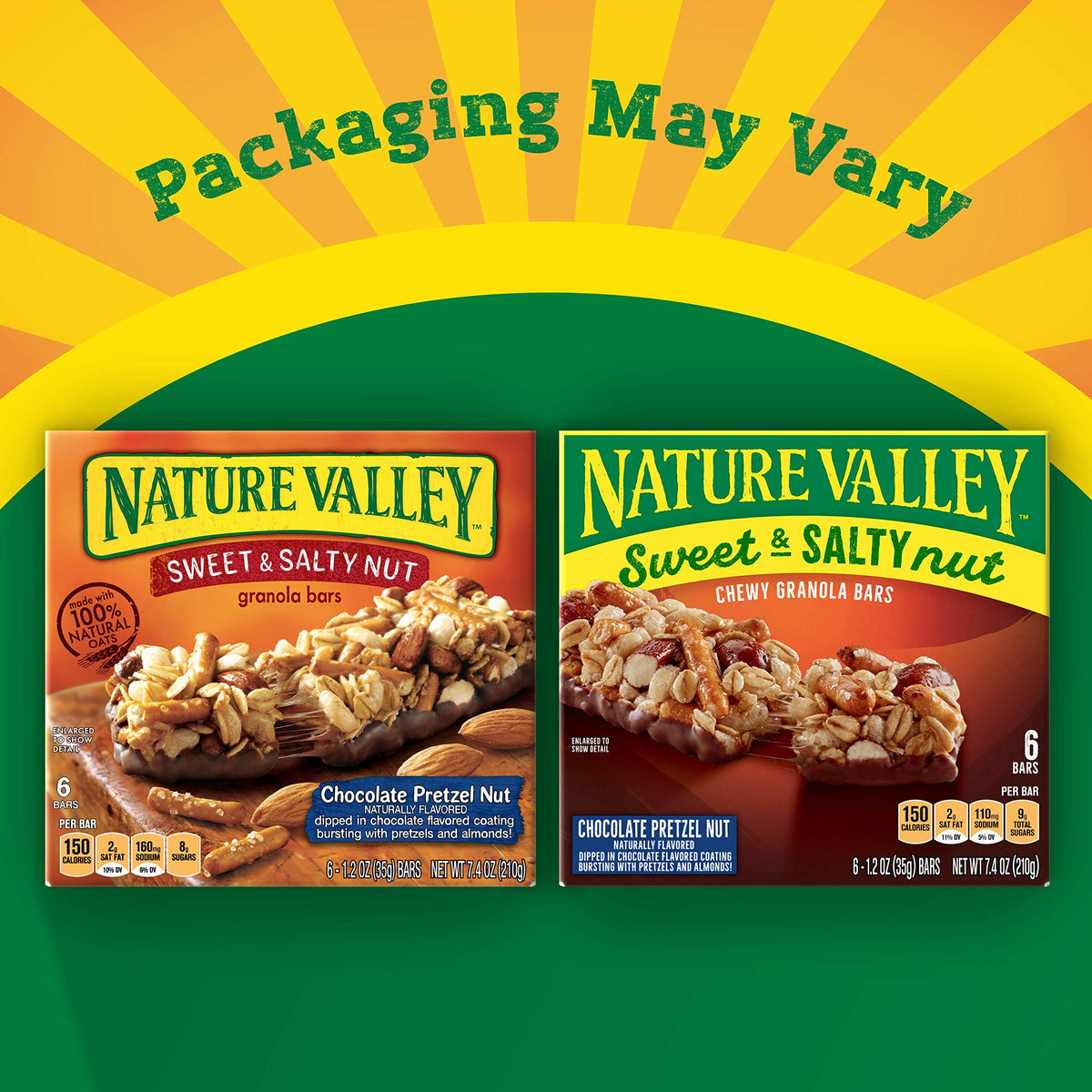 Nature Valley granola bar close-up showing almonds and pretzel bits for a tasty snack