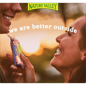 Nature Valley bar ingredients close-up emphasizing no artificial flavors or corn syrup