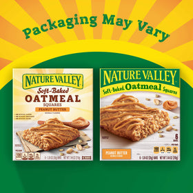 Nature Valley Soft-Baked Oatmeal Squares packaging with eight boxes for pantry storage.